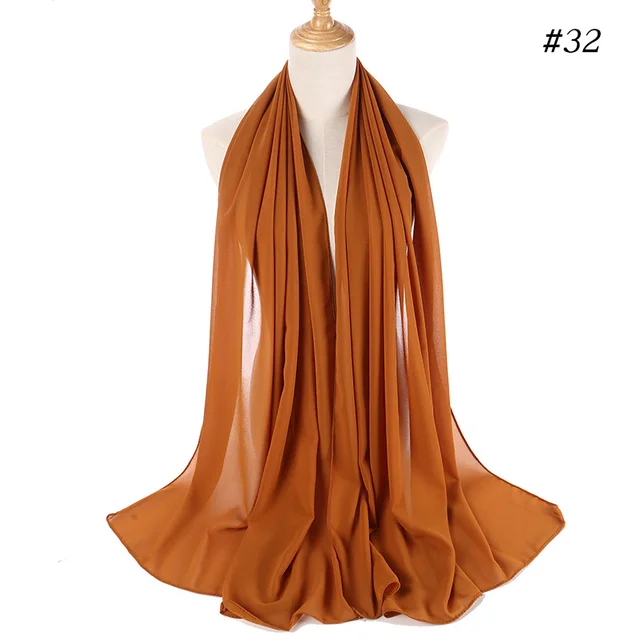 women plain bubble chiffon scarf hijab wrap printe solid color shawls headband women hijabs scarves/scarf 60 colors COLOR 32
