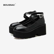 Boussac/черные женские туфли mary jane на высоком каблуке и платформе в стиле панк; женская Винтажная обувь в готическом стиле с круглым носком; B0259