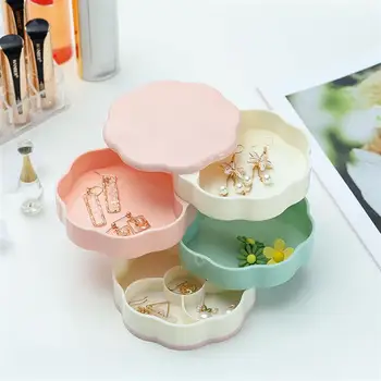 

1PC Rotating Jewelry Box Four-layer Jewelry Storage Case Compact Jewelry Organizing Container for Home Store (Pink)