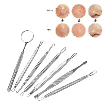 

7pcs Stainless Steel Extractor Blackhead Remover Needles Acne Pimple Blemish Treatments Face Skin Care Sets Beauty Tools TSLM1