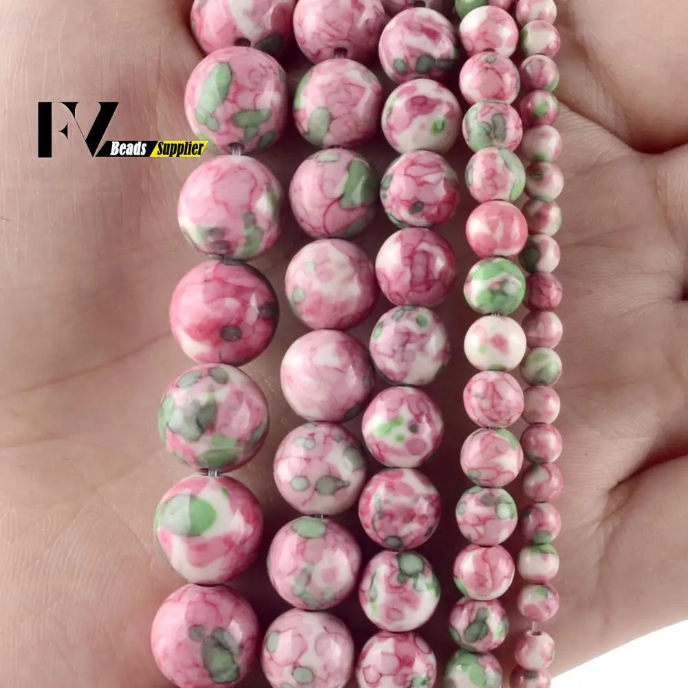 Natural Rose Red Green Spotted Rain Flower Beads For Jewelry Making Diy Bracelets 4/6/8/10/12mm Round Loose Spacer Stone Beads loose stone beads
