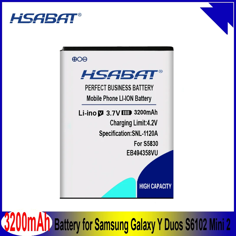 Аккумулятор HSABAT 3200 мАч EB464358VU для Samsung Galaxy Y Duos S6102 Mini 2 S5830 S6500 S6802 Ace Plus S7500 S7508 |