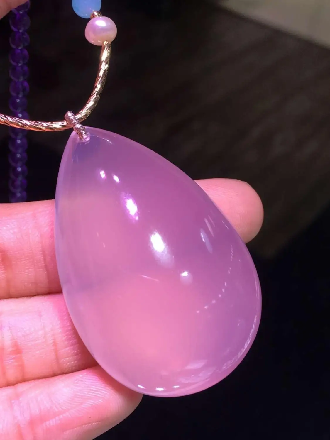 

Natural Rose Quartz Necklace Pendant Women Men Mozambique Stone 45x30x17mm Love Anniversary Gift Water Drop Pendant AAAAA