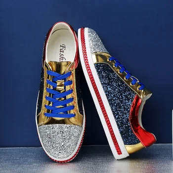 

New Design Fashion Golden Bling Mirrors Shoes Men Club & Bar Footwear Large Size 45 46 Hip hop Glitter Shoes Men Casual Sneakers