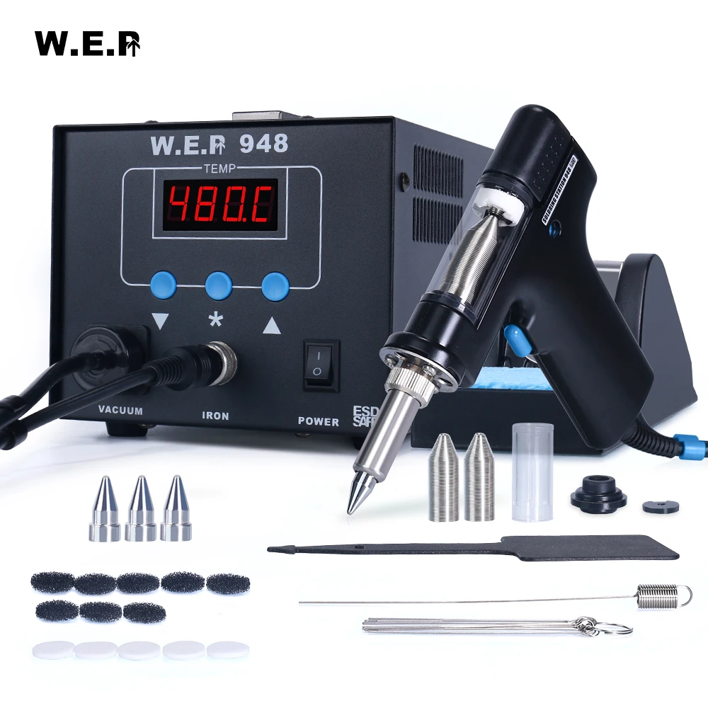 WEP 948 Suction Tin Gun Desoldering Station 90W with Auto Shutoff, Variable Precise Temperature ºC/°F display, Sleep electric soldering iron kit