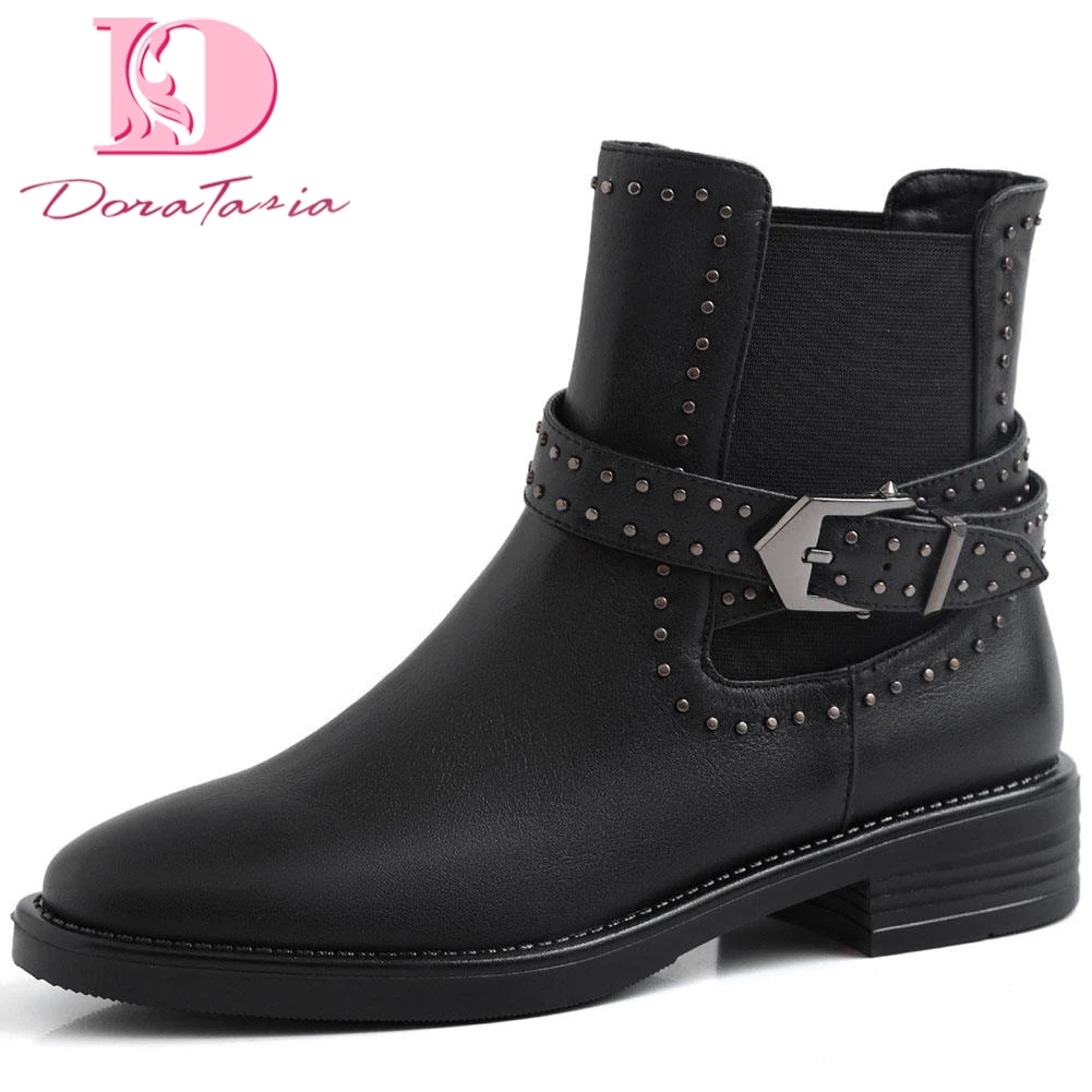 

Doratasia 2019 leisure brand design big size 43 fashion 100% Genuine leather rivets Boots Woman Shoes Women ankle Boots female