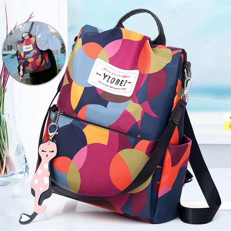 Mochila de piel sintética para mujer, bolso de hombro de viaje, antirrobo, colorida, bolso para adolescentes