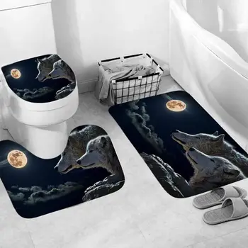 

4PCS/Set Wolf Shower Curtain Bath Curtain Waterproof Polyester Q39B