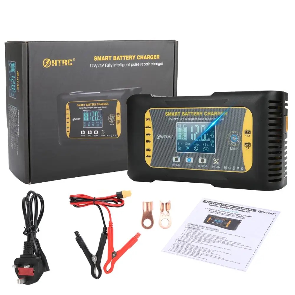 HTRC 10A 12V/24V RV ATV Лодка автомобиля Зарядное устройство 7 этап автоматический умная