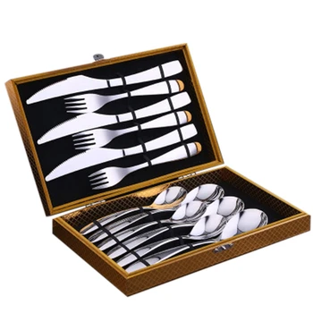

Western Tableware Set Beef Steak Knife and Fork Gift Box Stainless Steel Steak Knife and Fork Spoon Set Three Servings