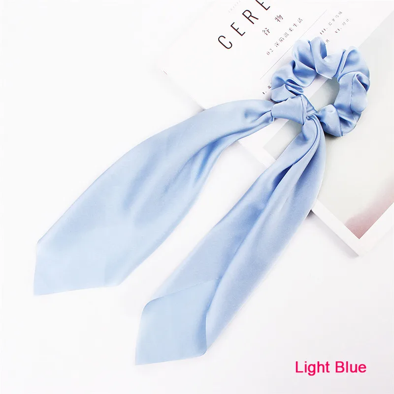 (Satin) Light Blue Модные женские леопардовые резинки для волос, лента для девочек, эластичная повязка на голову, шарф в горошек, веревки для волос, резинки для волос, держатель для конского хвоста, аксессуары для волос - Цвет: (Satin) Light Blue