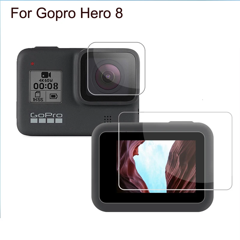 

4Pcs HD Tempered Glass Lens LCD Screen Protector For GoPro Hero 8 Hero8 Black Action Sport Camera Film Case Cover Accessories