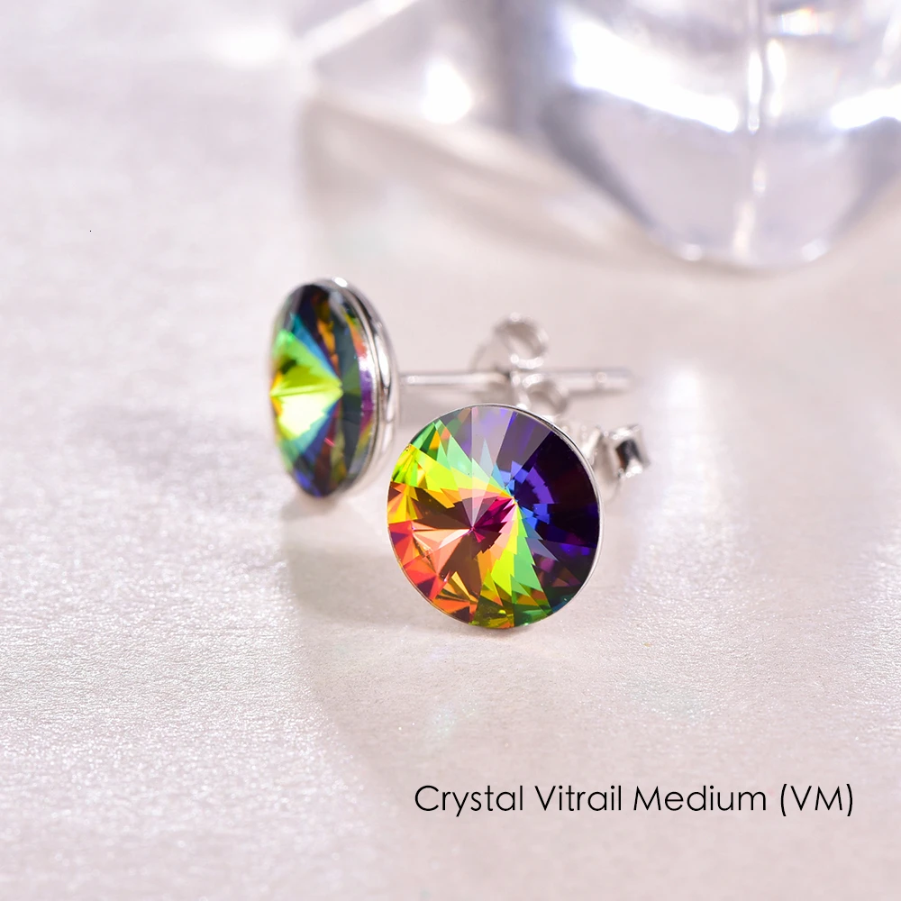Серьги с кристаллами Swarovski, 925 пробы, серебряные, круглые серьги для женщин, новые модные серьги-гвоздики, свадебные, офисные, ювелирные изделия - Окраска металла: Crystal VM