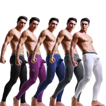 

Bzoosio Men's Sexy Casual Stretch Breathe Thermal Separation Slim Pouch leggings u convex separation youth warm Long Pants F1