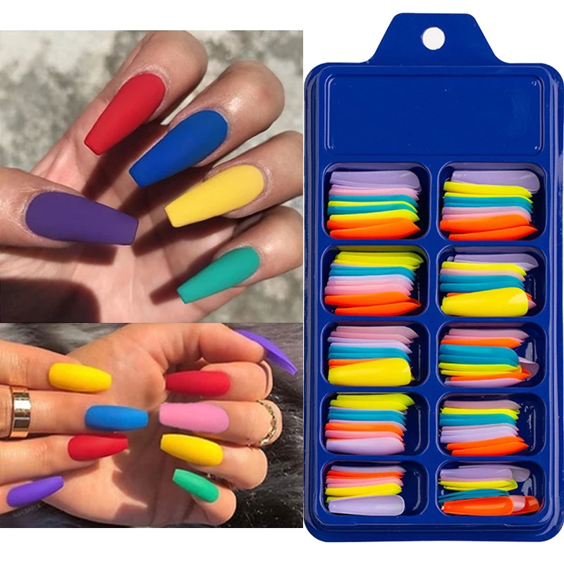 100 Pieces Candy Color False Nail Wearable Full Cover Solid Colo