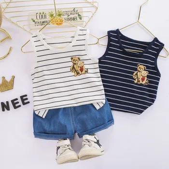 

Toddler Baby Clothes for Boys Striped Vest + Shorts Sets Casual Summer Bears Outfits 1 2 3 4 Years Children Kids Clothing
