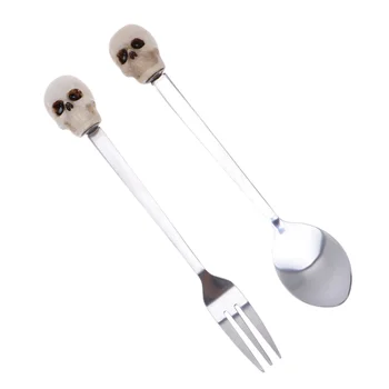

2pcs Creative Durable Lightweight Skull Head Spoon and Fork Set Ice Cream Scoop