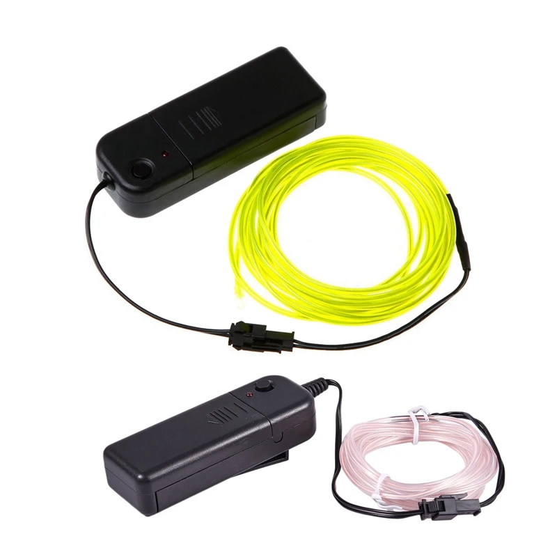 

2Pcs Neon Glowing Electroluminescent Wire (El Wire) With Battery Pack Controller 3Meter(Bright Green & White)