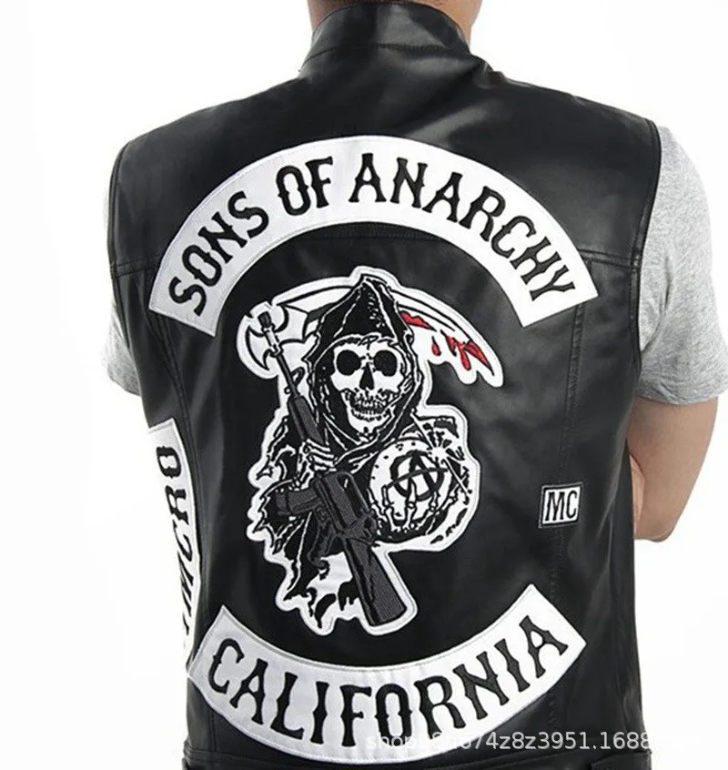 Cosrea Sons of Anarchy, карнавальный костюм, мужской жилет, кожаная куртка, осенние мужские мотоциклетные куртки, черная куртка без рукавов в стиле панк