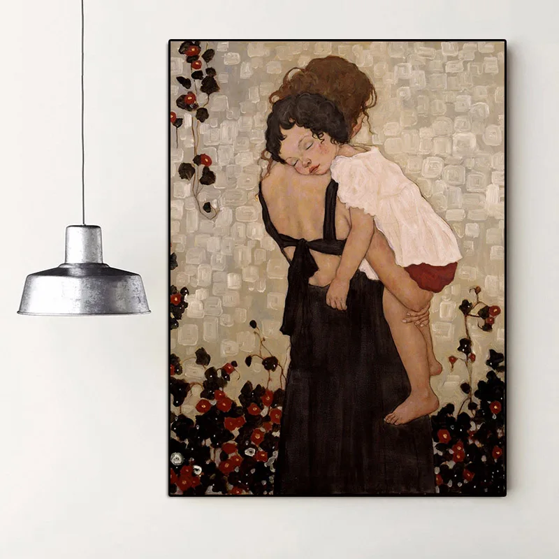 XINQI Gustav Klimt плакат и принты мать держит ребенка картина маслом на холсте для гостиной домашний декор холст живопись