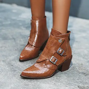 

SARAIRIS 2020 Best Quality Winter Plus Size 48 zip up Western Boots Shoes Woman Female Shoes Buckles Ankle Boots Women Booties