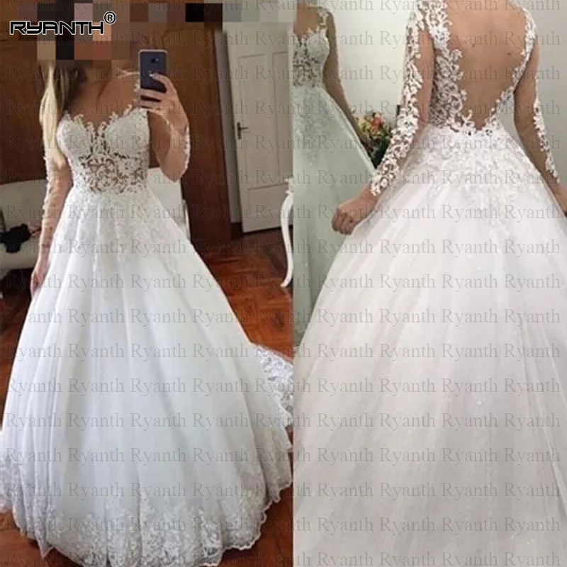 Vestido de noiva сексуальная Чистая Иллюзия с длинными рукавами кружевное свадебное платье на заказ недорогие свадебные платья Robe de mariee