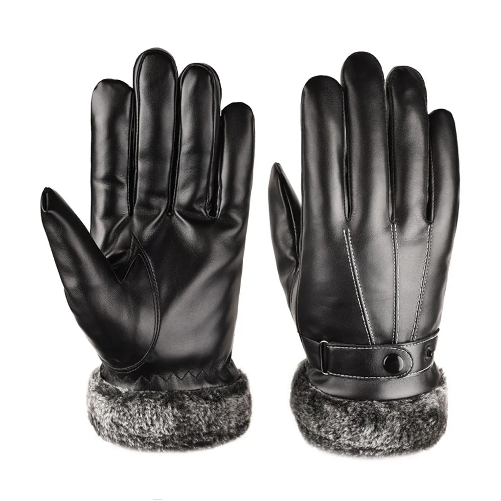 Роскошные мужские кожаные перчатки для мужчин, зимние теплые мотоциклетные лыжные перчатки для сноуборда, перчатки для вождения, элегантные мужские перчатки - Цвет: Черный