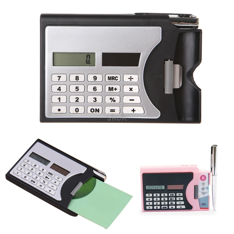 

3-In-1 Portable 8-Digit Solar Calculator Business Card Holder Ball-Point Pen Solar Calculator