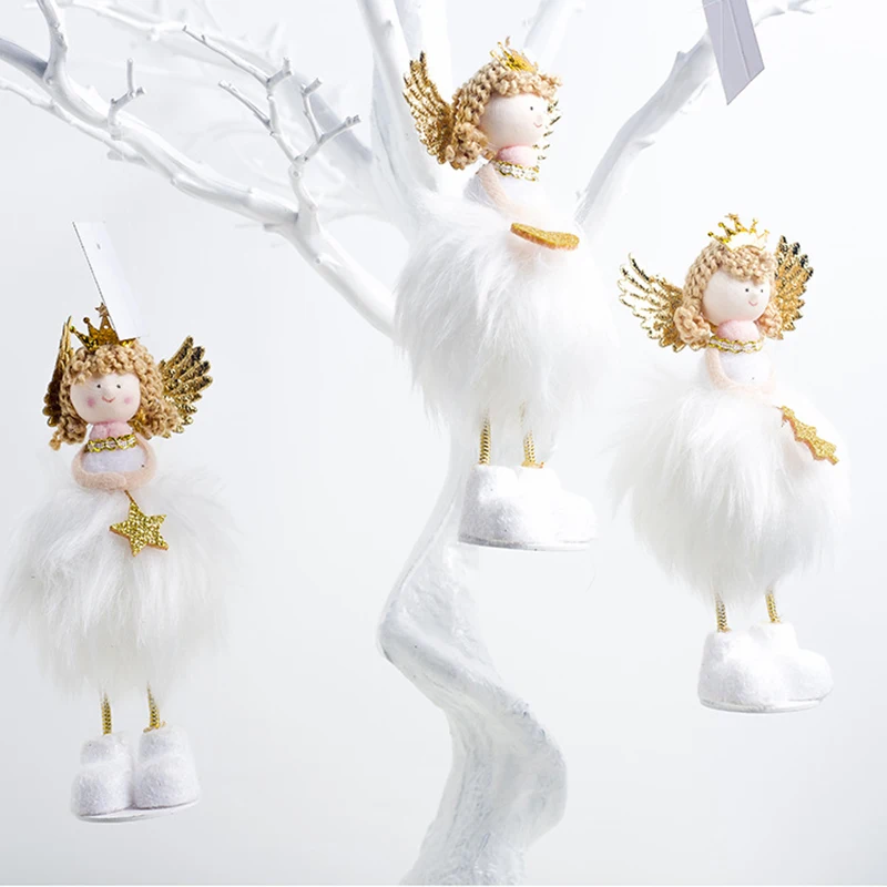 

Christmas Angel Plush Doll Girl Ski Pendant Christmas Tree Decoration For Home Xmas Party Kids Gift Bedroom Decoration