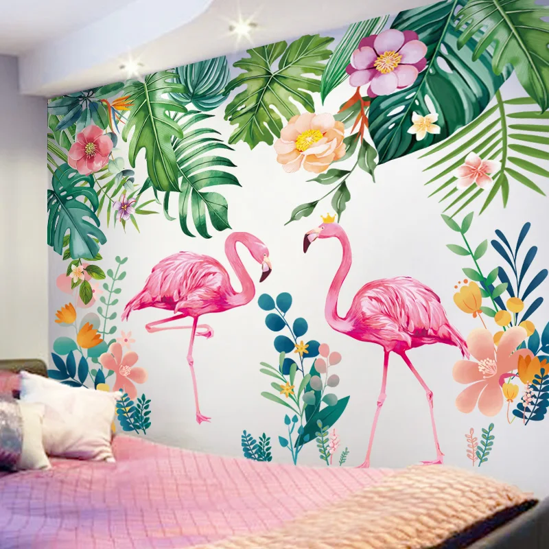 

[shijuekongjian] Flamingo Animals Wall Stickers DIY Tree Leaves Wall Decals for Kids Bedroom Living Room Nursery Decoration