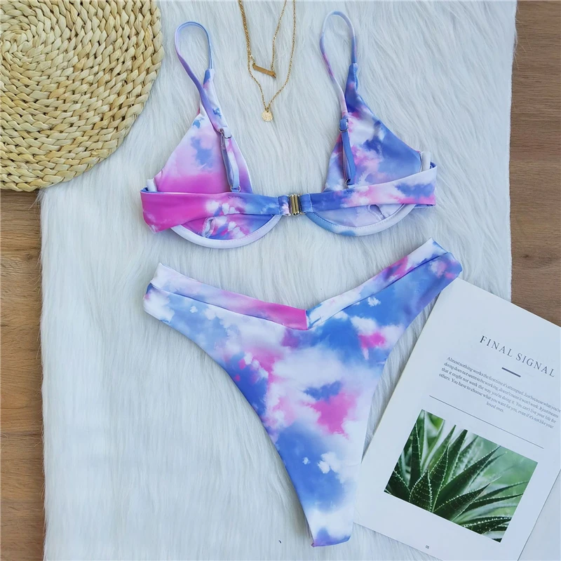 2020 Sexy Bikinis Swimsuit Women Bandage Printing Swimwear Underwire Bikini Set Tie-dye Gradient Bathing Suits Summer Beach Wear