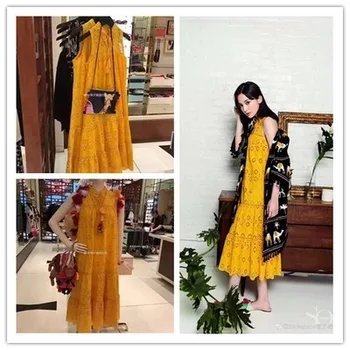 

Ks 17 Summer Pure Cotton Long Fund Sleeveless Hollow Out Embroidery Dress 7909