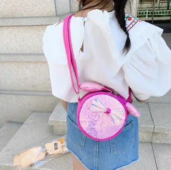 

2020 Lovely Sequins Coin Purse Kids Shoulder Bag Mini Messenger Bag Cartoon Rabbit Ear Bowknot Crossbody Bags For Kids Gifts
