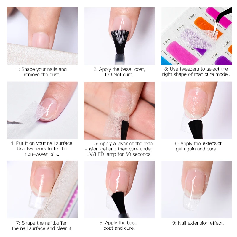 Набор для наращивания ногтей из стекловолокна для создания УФ-геля для дизайна ногтей из стекловолокна для самостоятельного маникюра инструмент для спа-ногтей без вырезания формы для ногтей Расширенный клей