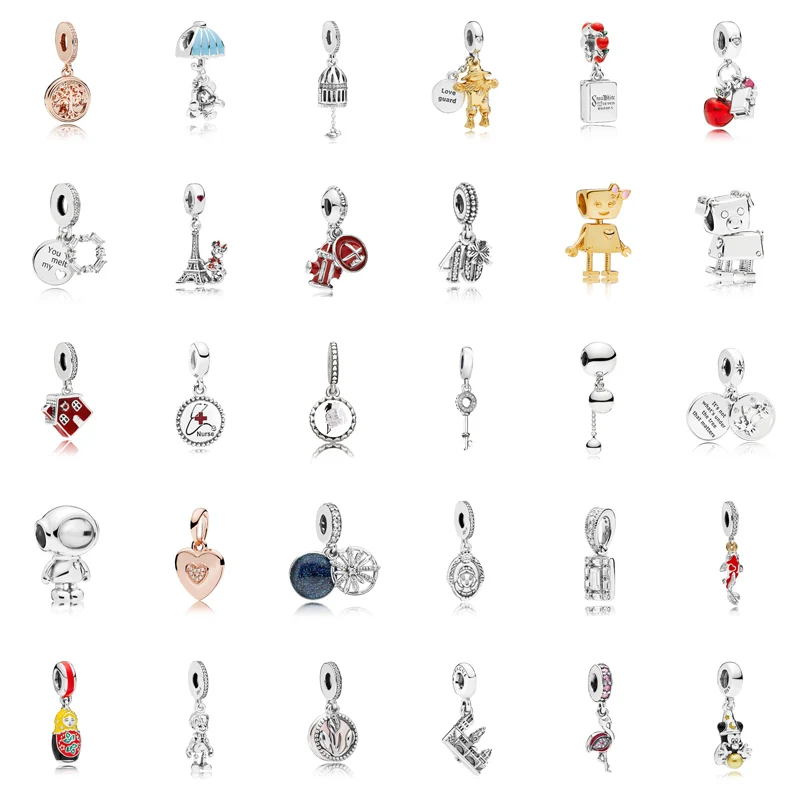 

Pure 925 Sterling Silver Pendant Painted Cute Eiffel Dog Charm Fit Original Pandora Bracelet For Women DIY Jewelry Pendants