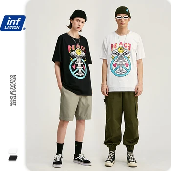 

INFLATION 2020 SS Print Men T shirt Couple Tee Shirt Homme O-neck Cotton Men Tee Shirts Casual Streetwear Men T Shirts 1201S20