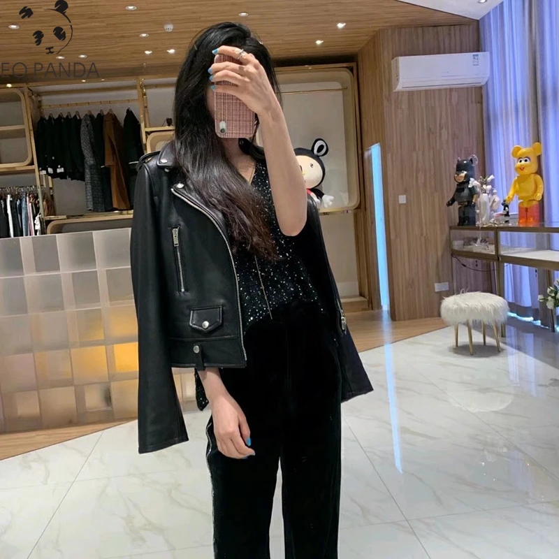 

Genuine leather woman jackets 2020 spring autum fashion motorbiker female sheepskin jacket,soft plus size leather coat sales