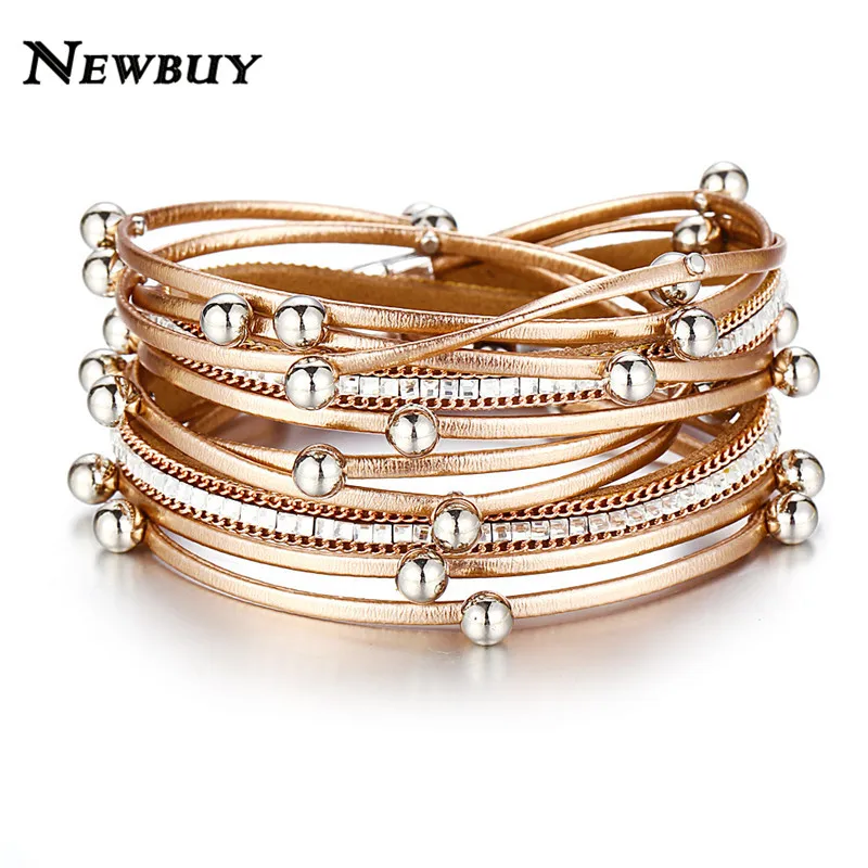 NEWBUY, модные черные кожаные браслеты для женщин, серебряный цвет, несколько слоев, очаровательный браслет и браслет, вечерние ювелирные изделия - Окраска металла: 30098