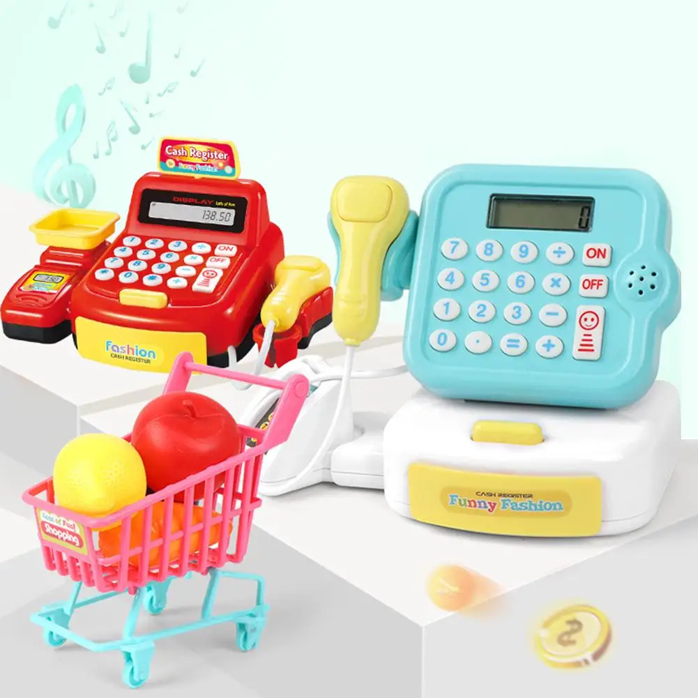 

Simulation Supermarket Checkout Counter Role Mini Music Light Market Cash Register Model Kids Pretend Play Toy