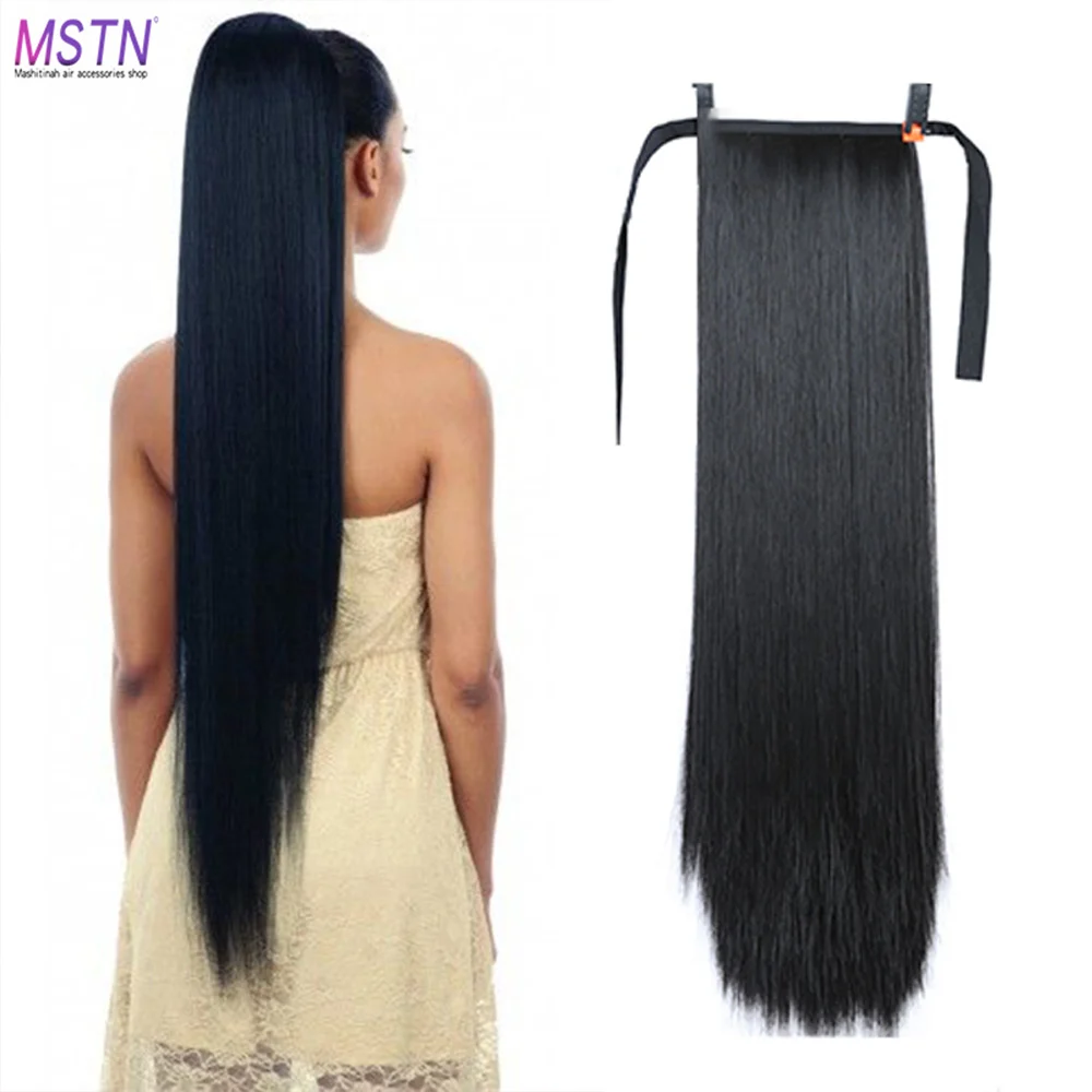 MSTN-Cabello liso de fibra sintética de 30 pulgadas, resistente al calor, con Coleta, pelucas naturales,extensiones de cabello falso, coleta