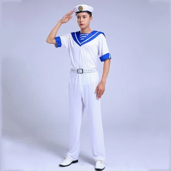 

Navy Army Uniform Sailor Clothes men Suit Shirt + Pant TV film performance stage wear Military short sleeve summer costume