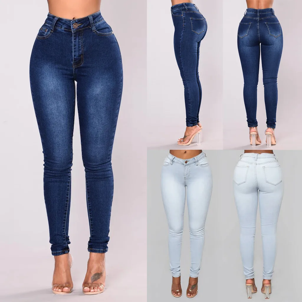Pantalones vaqueros elásticos de cintura alta para mujer, Jeans informales de Color liso ajustada, pitillo, talla grande S-3XL
