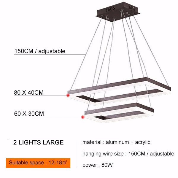 2 light large Square Hanging Lamp Modern LED Pendant Lights For Living Room With Remote Dimmable Home Bedroom Lighting Fixture Restaurant Deco - Цвет корпуса: 2 light large