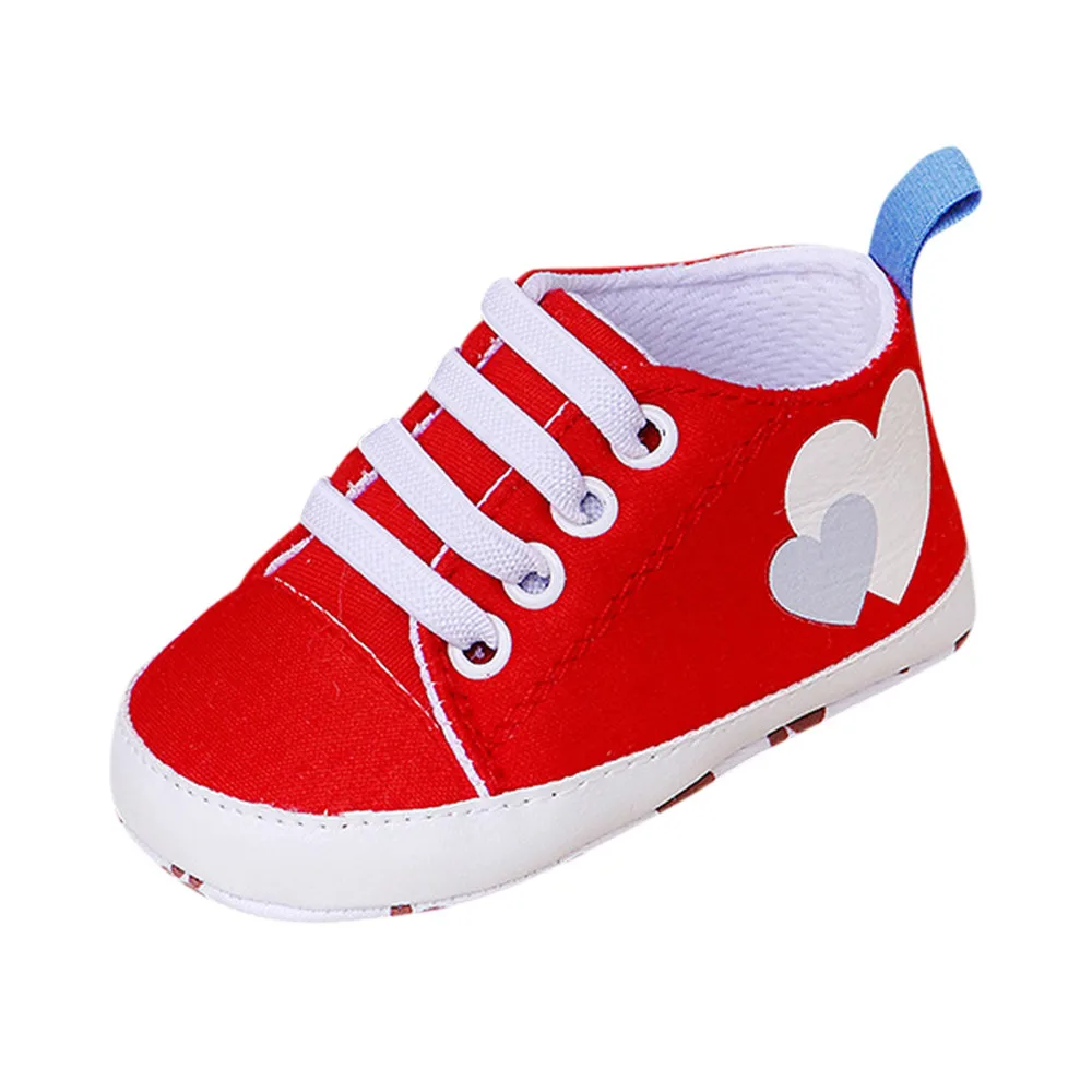 Туфли для новорожденных с героями мультфильмов; мягкие повседневные парусиновые кроссовки на плоской подошве для мальчиков и девочек; модная повседневная обувь для первых шагов - Цвет: Красный