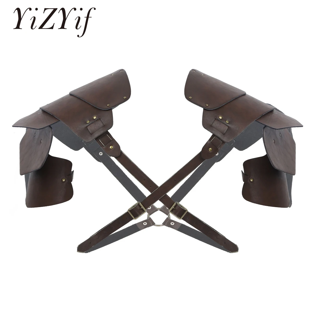 

Medieval Steampunk Spaulder Pauldrons PU Leather Rivet Shoulder Armor Adjustable X-Shaped Knight Cosplay Party Carnival Props