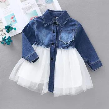 

Baby Girl Dress Denim Mesh Princess Girl Dress Long Sleeve Kids Dresses for Girls 2019 New Spring Autumn Toddler Girl Clothing