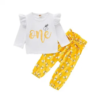 

Spring Autumn Baby Clothing Newborn Baby Girls Letter Print T Shirt Top Bees Print Pants Leggings Set