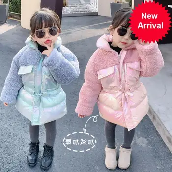 

lambswool Hot patchwork selling cotton coat children plus velvet jackets girls warm thicken outerwear tops kids clothes ws1301