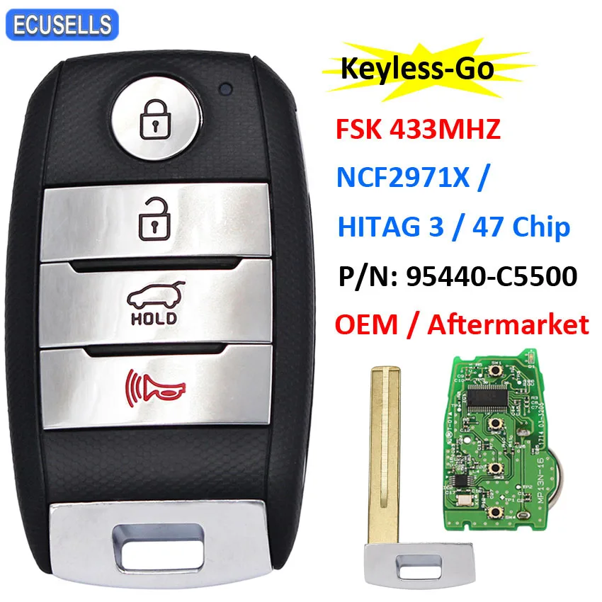 OEM 4 Button Keyless-Go Remote Key (SUV) FSK 433Mhz NCF2971X / HITAG 3 47 Chip P/N: 95440-C5000 for Kia Sorento 2015-2019 | Автомобили и