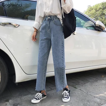 

Jeans Women Jean Korean Style All-match Zipper Fly Trendy Daily 2020 Retro High Waist Full-length Simple Womens Retro Loose Chic